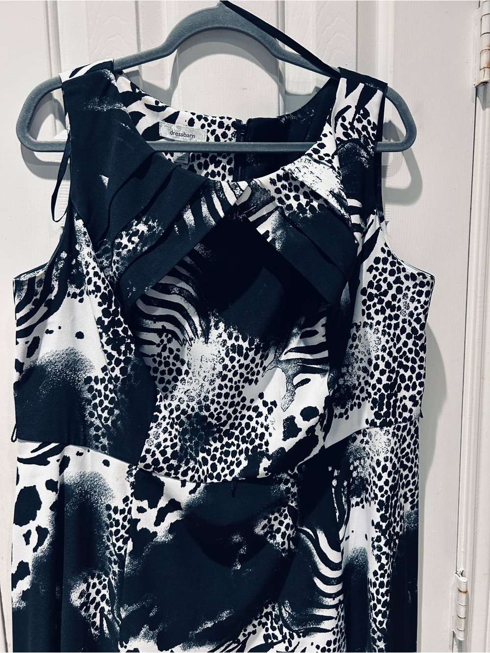 dressbarn Black & White Abstract Animal-Print Midi Dress